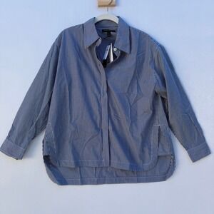 Banana Republic Oversized Cotton Navy Striped Button Down Women's Petite Small